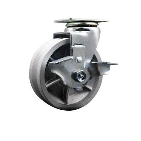 Service Caster 5'' V-Groove Semi Steel Swivel Caster with Bronze Bearing and Brake SCC-20S520-VGBZ-TLB